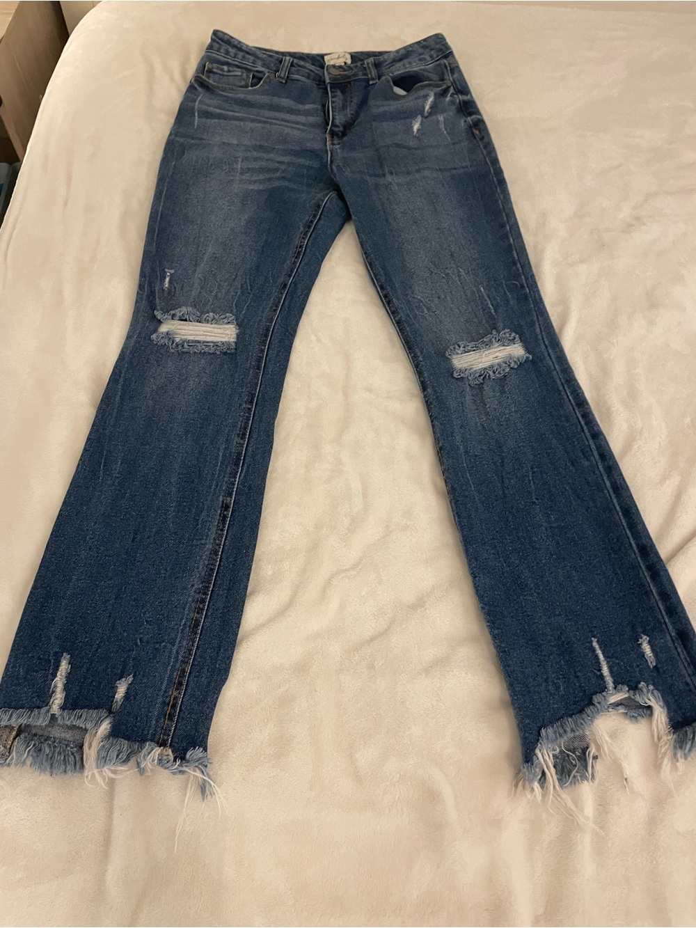 Wonderly Dark Blue Distressed Flare Jeans - Women